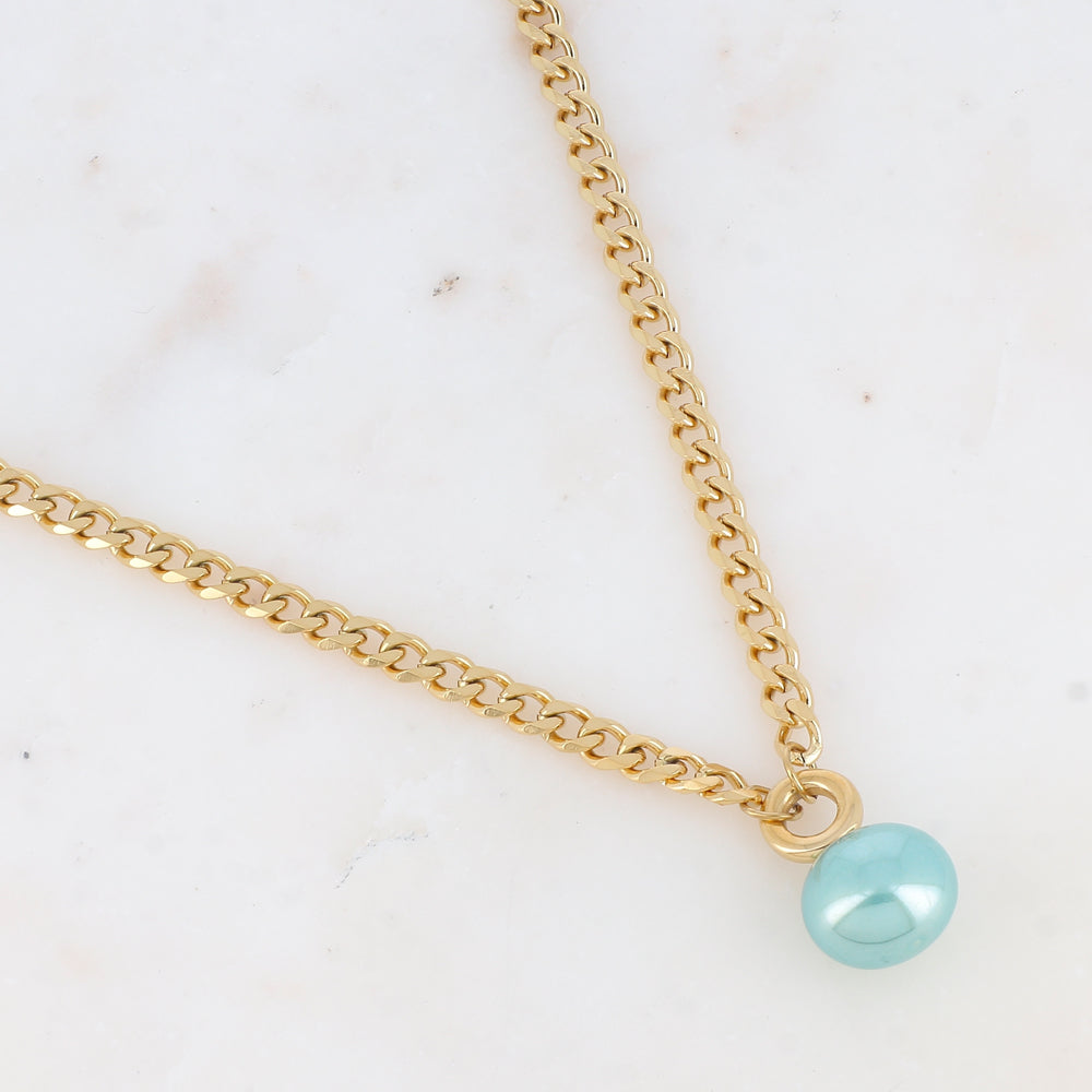 Collier en maille avec perle en résine nacrée (44+7CM)