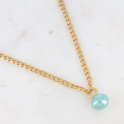 Collier en maille avec perle en résine nacrée (44+7CM)