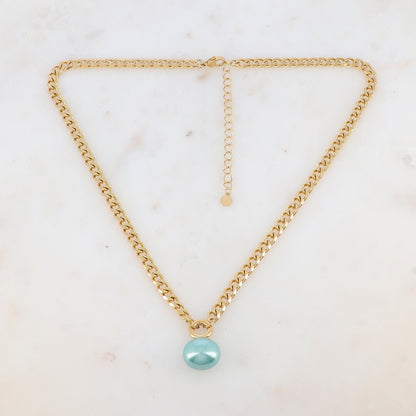 Collier en maille avec perle en résine nacrée (44+7CM)
