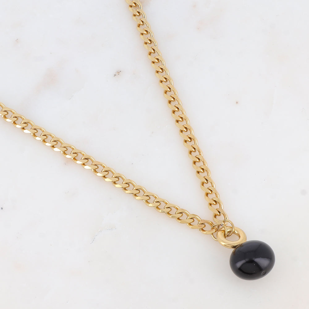 Collier en maille avec perle en résine nacrée (44+7CM)