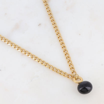 Collier en maille avec perle en résine nacrée (44+7CM)