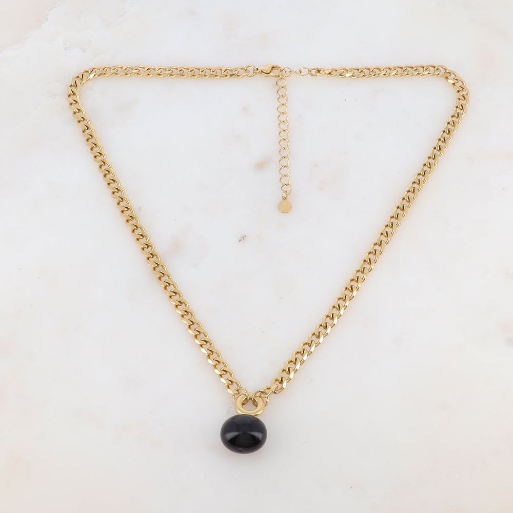 Collier en maille avec perle en résine nacrée (44+7CM)