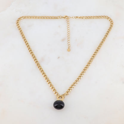 Collier en maille avec perle en résine nacrée (44+7CM)