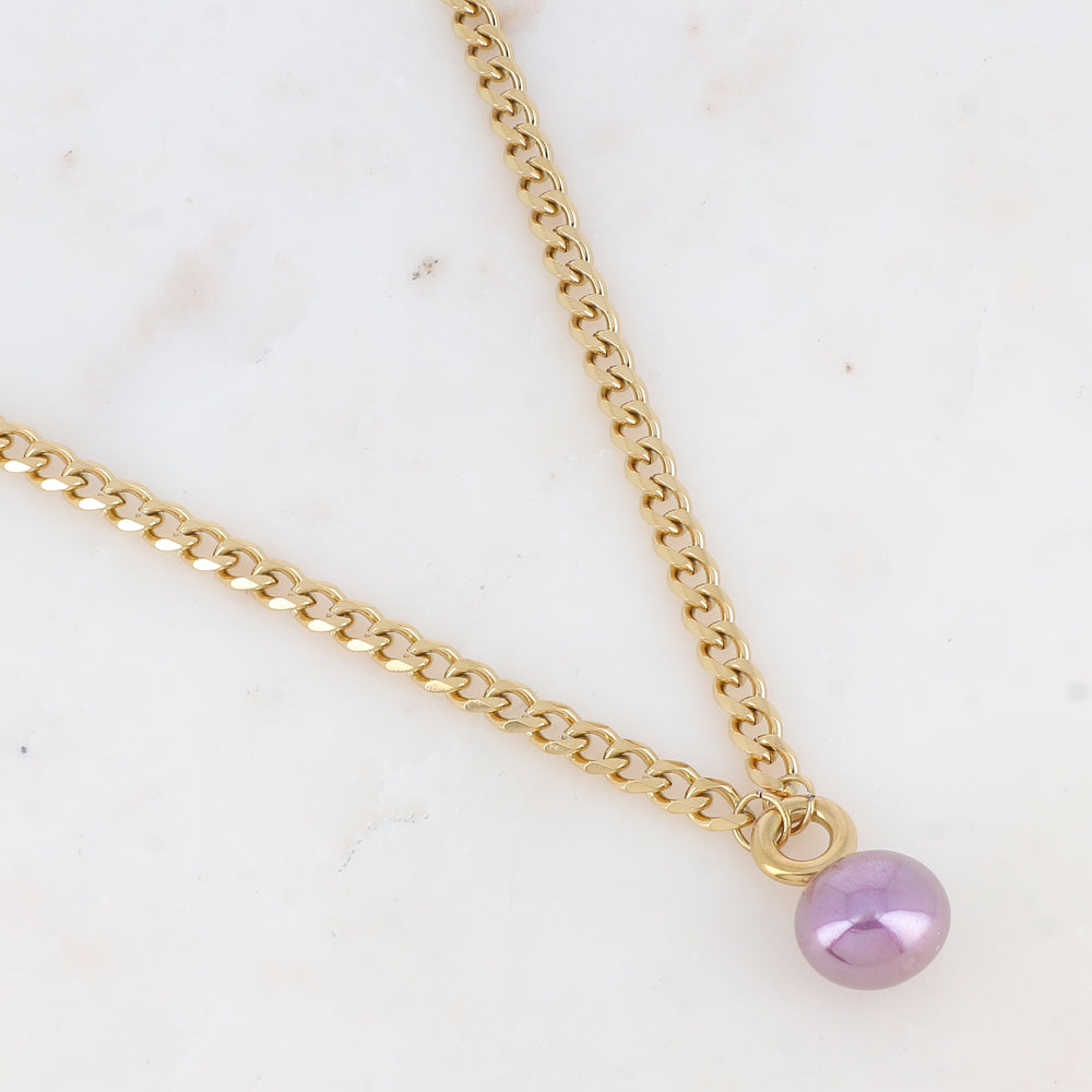 Collier en maille avec perle en résine nacrée (44+7CM)