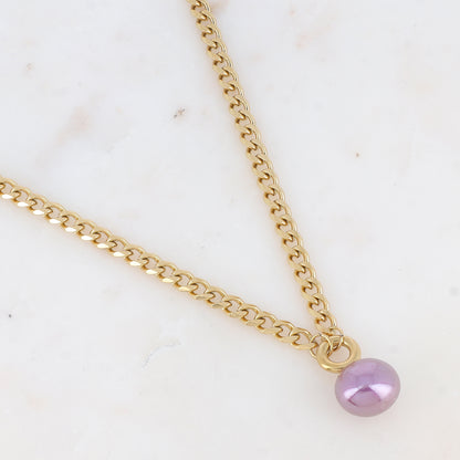 Collier en maille avec perle en résine nacrée (44+7CM)