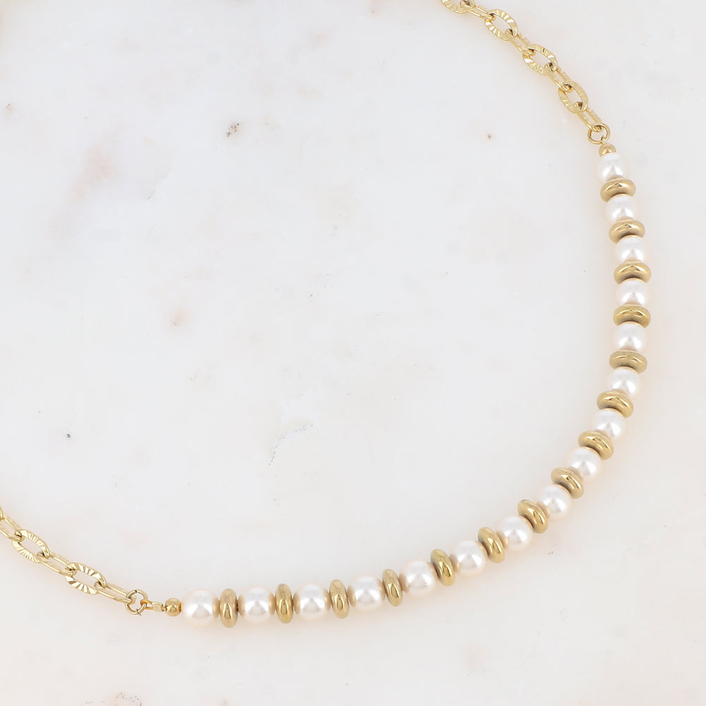 Collier en maille avec perles d'imitation (41.5+5CM)