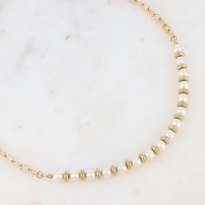 Collier en maille avec perles d'imitation (41.5+5CM)