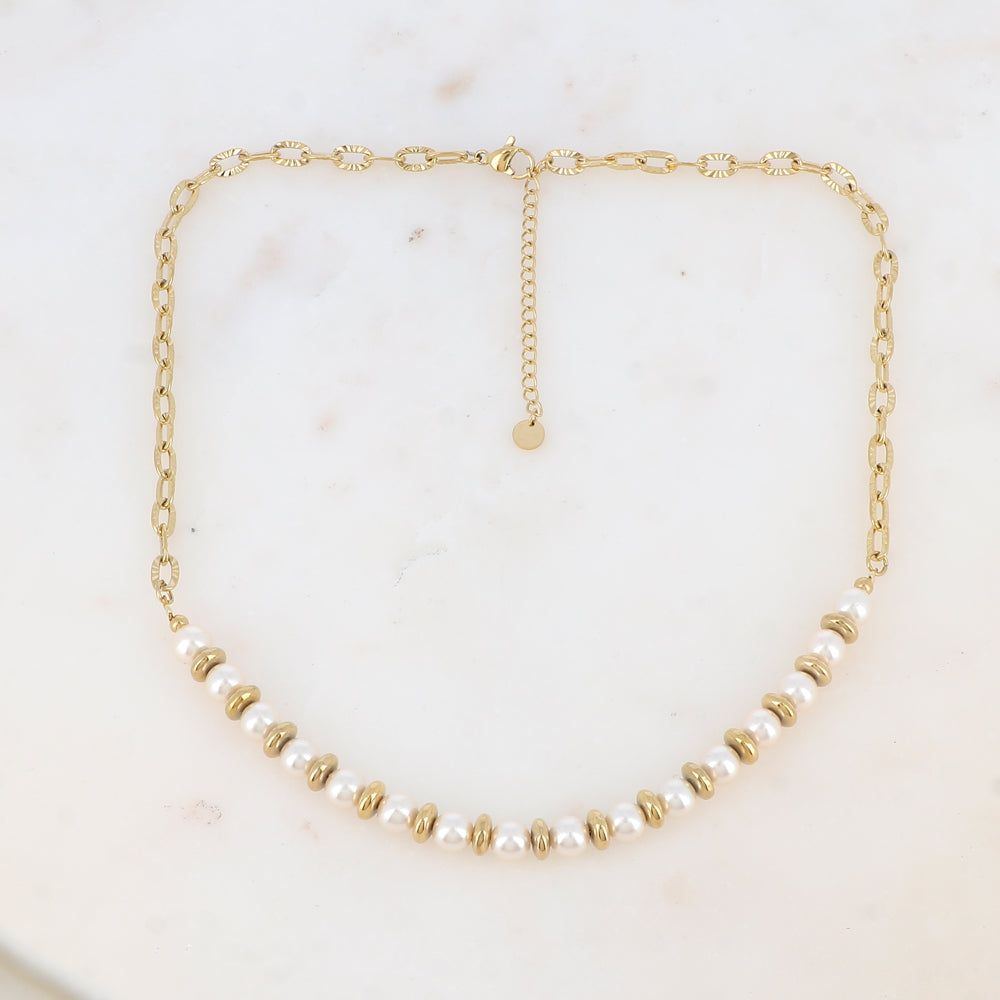Collier en maille avec perles d'imitation (41.5+5CM)