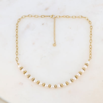 Collier en maille avec perles d'imitation (41.5+5CM)