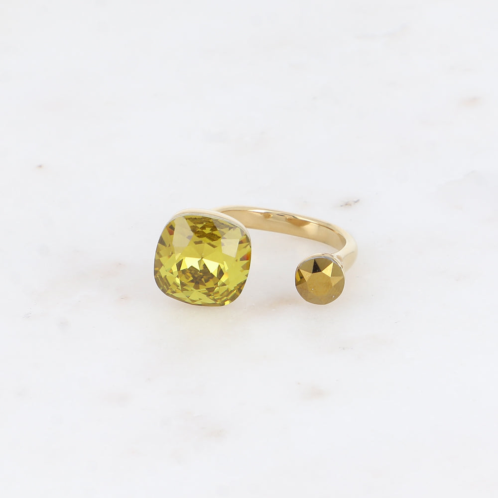 Bague - ornée de 2 cristaux de Swarovski® - Lime old & Black diamond