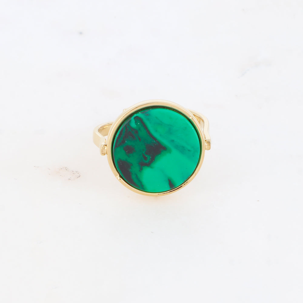 Bague ronde avec pierre naturelle - Malachite