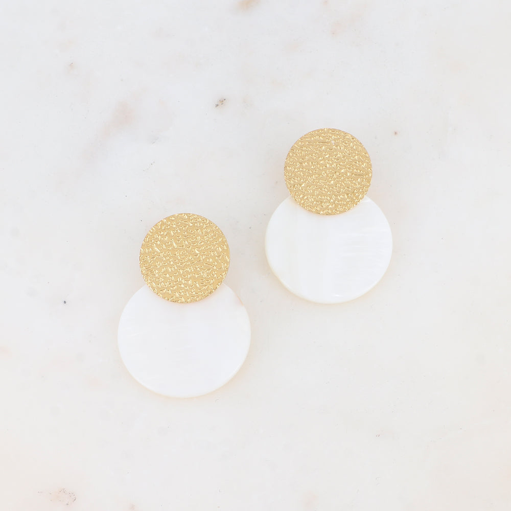 B.O à puce avec pièce ronde martelée et nacre 3 x 4,4 cm