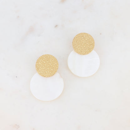 B.O à puce avec pièce ronde martelée et nacre 3 x 4,4 cm