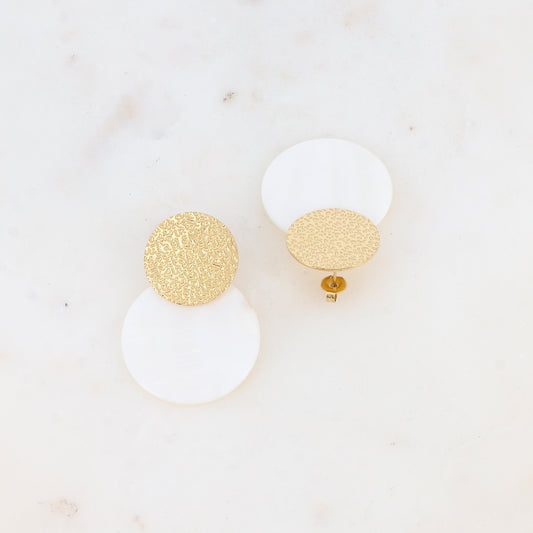 B.O à puce avec pièce ronde martelée et nacre 3 x 4,4 cm