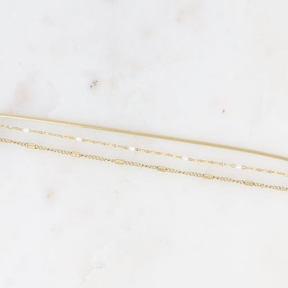 Bracelet 3 rangs - anneau avec maille grain de café émaillée blanche, forçat et tubes et miroir (15+3 cm)