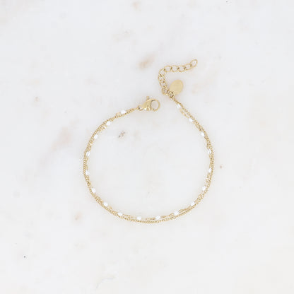 Bracelet 2 rangs - maille grain de café émaillée blanche et forçat (16+3 cm)