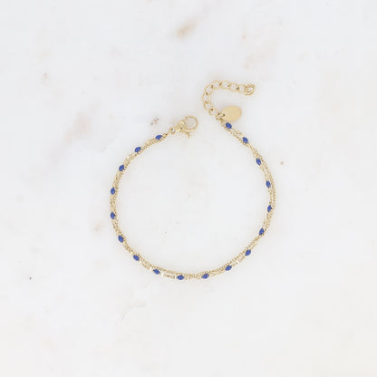 Bracelet 2 rangs - maille grain de café émaillée bleue et forçat (16+3 cm)