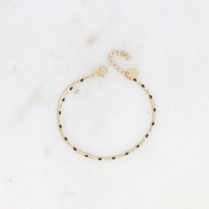 Bracelet 2 rangs - maille grain de café émaillée noire et forçat (16+3 cm)