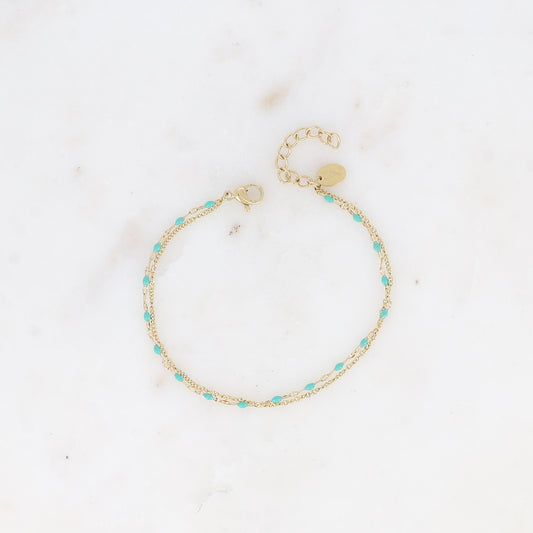 Bracelet 2 rangs - maille grain de café émaillée verte et forçat (16+3 cm)