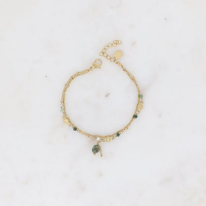 Bracelet 2 rangs - maille forçat alternée, avec boules et pierres naturelles jaspe vert (16+3 cm)