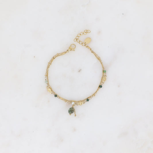 Bracelet 2 rangs - maille forçat alternée, avec boules et pierres naturelles jaspe vert (16+3 cm)