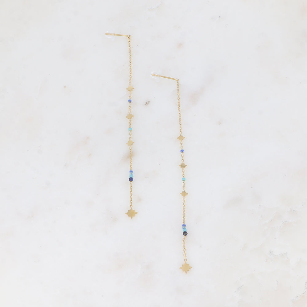 Boucles pendantes - étoiles du Nord et perles rocailles bleues 5x110 mm