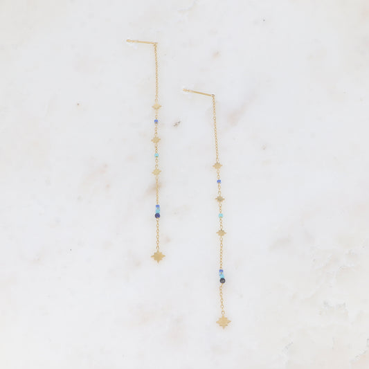 Boucles pendantes - étoiles du Nord et perles rocailles bleues 5x110 mm