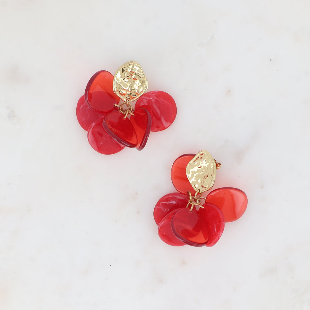 Boucles pendantes - pièces style pétales en acétate rouge 40x50 mm