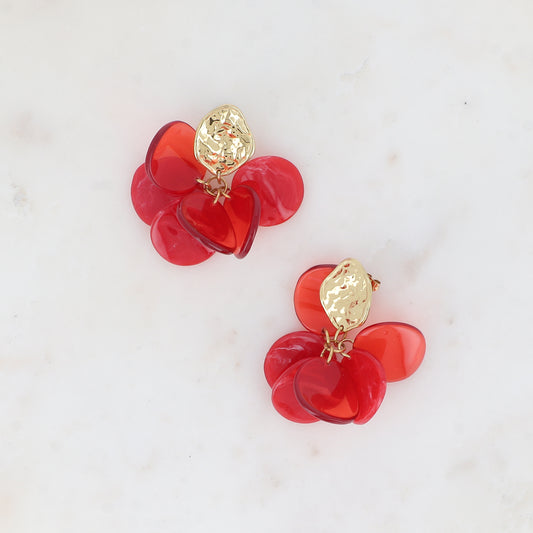 Boucles pendantes - pièces style pétales en acétate rouge 40x50 mm