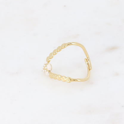 Bague en V - fleur en émail rosé