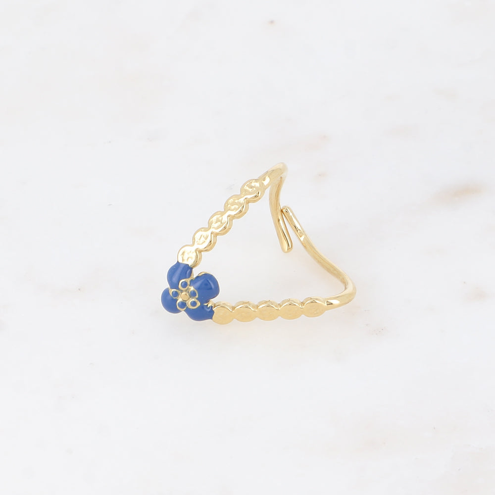 Bague en V - fleur en émail marine