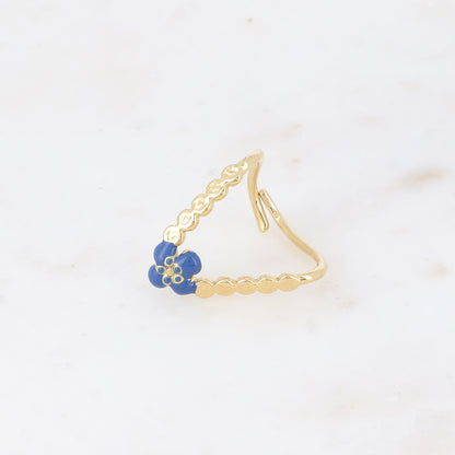 Bague en V - fleur en émail marine