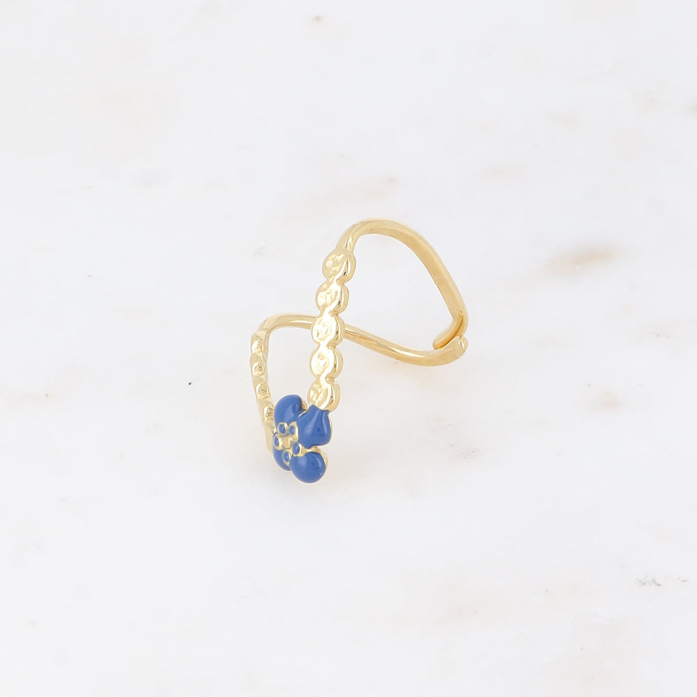 Bague en V - fleur en émail marine