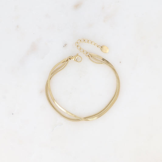 Bracelet 3 rangs - 2 mailles serpent et une maille miroir (16+3 cm)