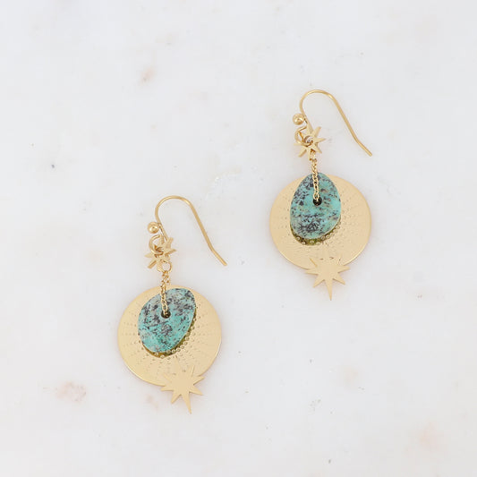 B.O. avec pampille et pierre naturelle 2 x 4,4 cm