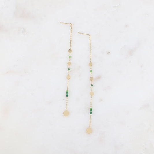 Boucles pendantes - pampilles rondes, rocailles et pierres naturelles verts 6x110 mm