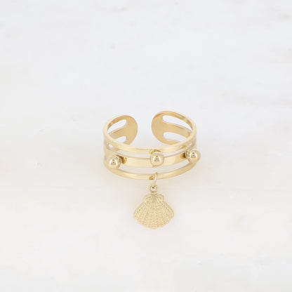 Bague - 3 anneaux, boules et pampille coquillage