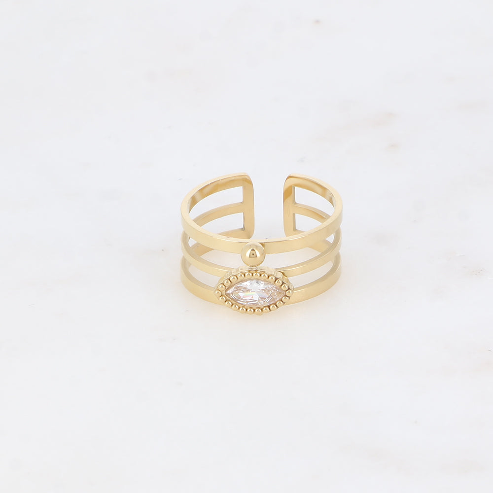 Bague - 3 anneaux, boules et œil cristal blanc