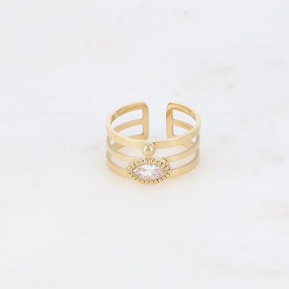 Bague - 3 anneaux, boules et œil cristal blanc