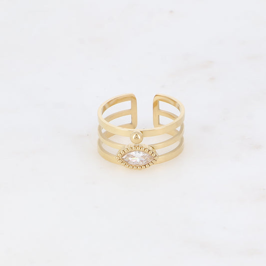 Bague - 3 anneaux, boules et œil cristal blanc