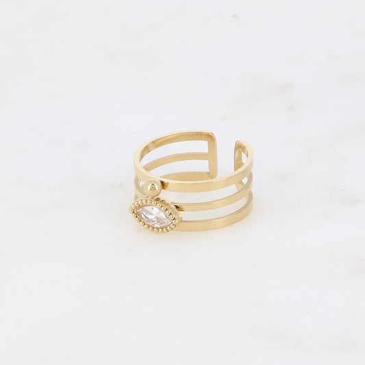Bague - 3 anneaux, boules et œil cristal blanc