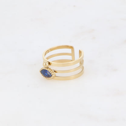 Bague - 3 anneaux, boules et cristal œil marine