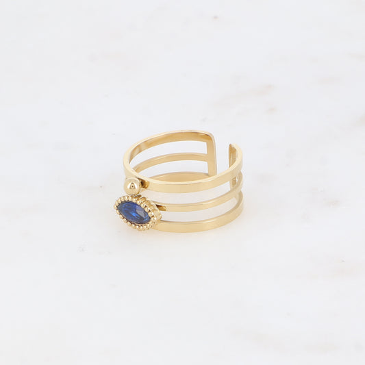 Bague - 3 anneaux, boules et cristal œil marine
