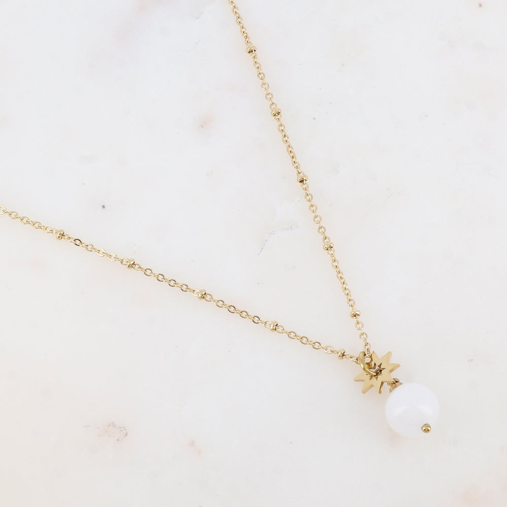 Collier avec pendant boule en pierre naturelle et soleil (38+5CM)