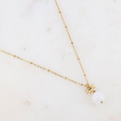 Collier avec pendant boule en pierre naturelle et soleil (38+5CM)