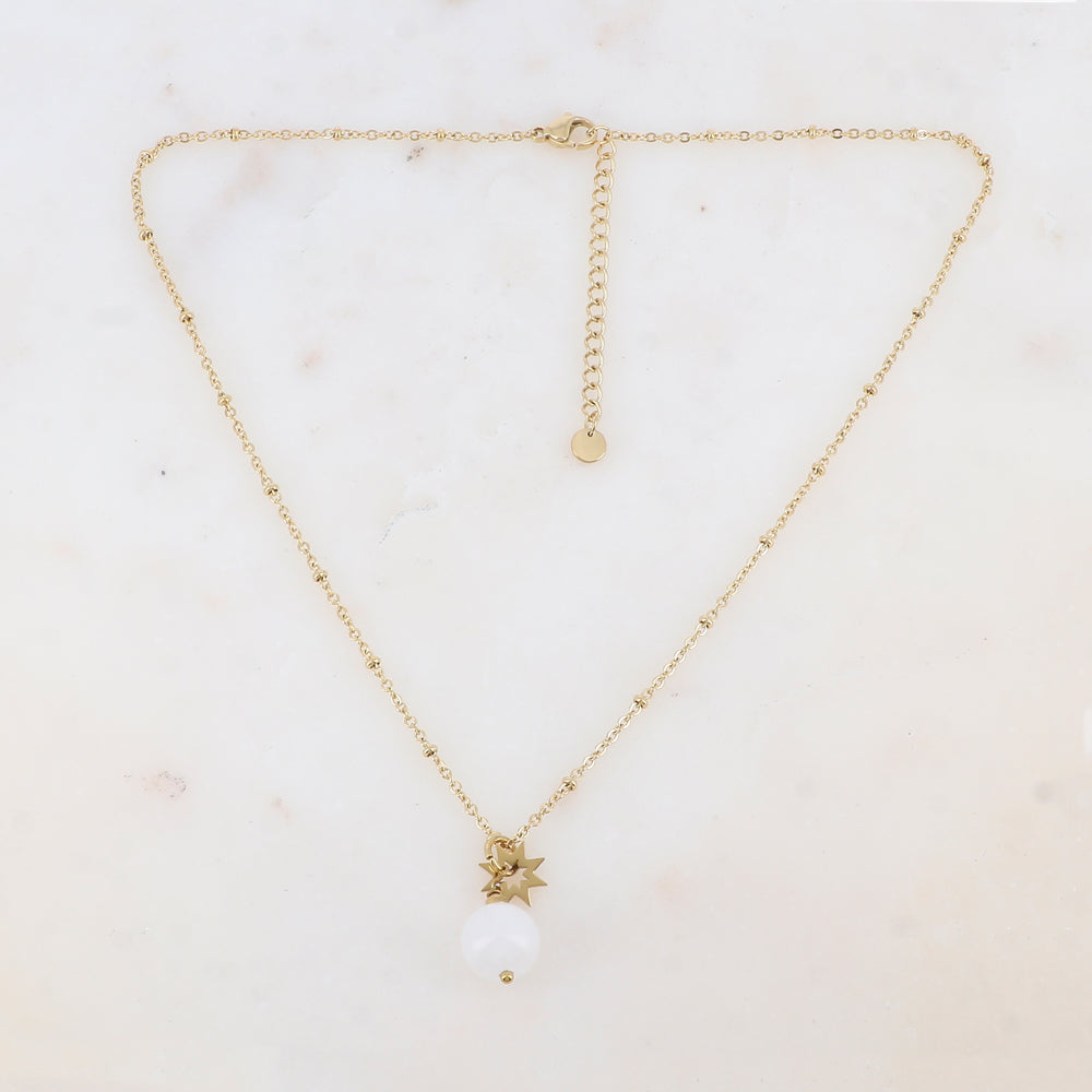 Collier avec pendant boule en pierre naturelle et soleil (38+5CM)
