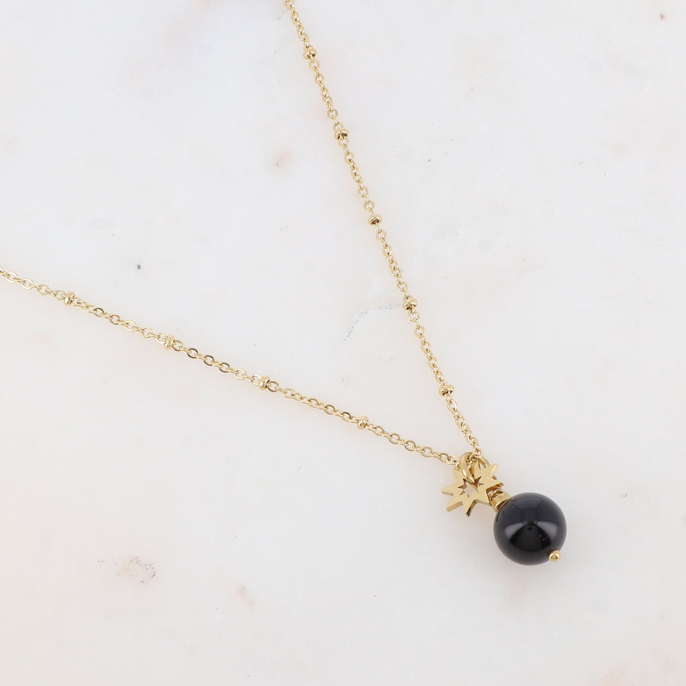 Collier avec pendant boule en pierre naturelle et soleil (38+5CM)