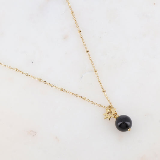 Collier avec pendant boule en pierre naturelle et soleil (38+5CM)
