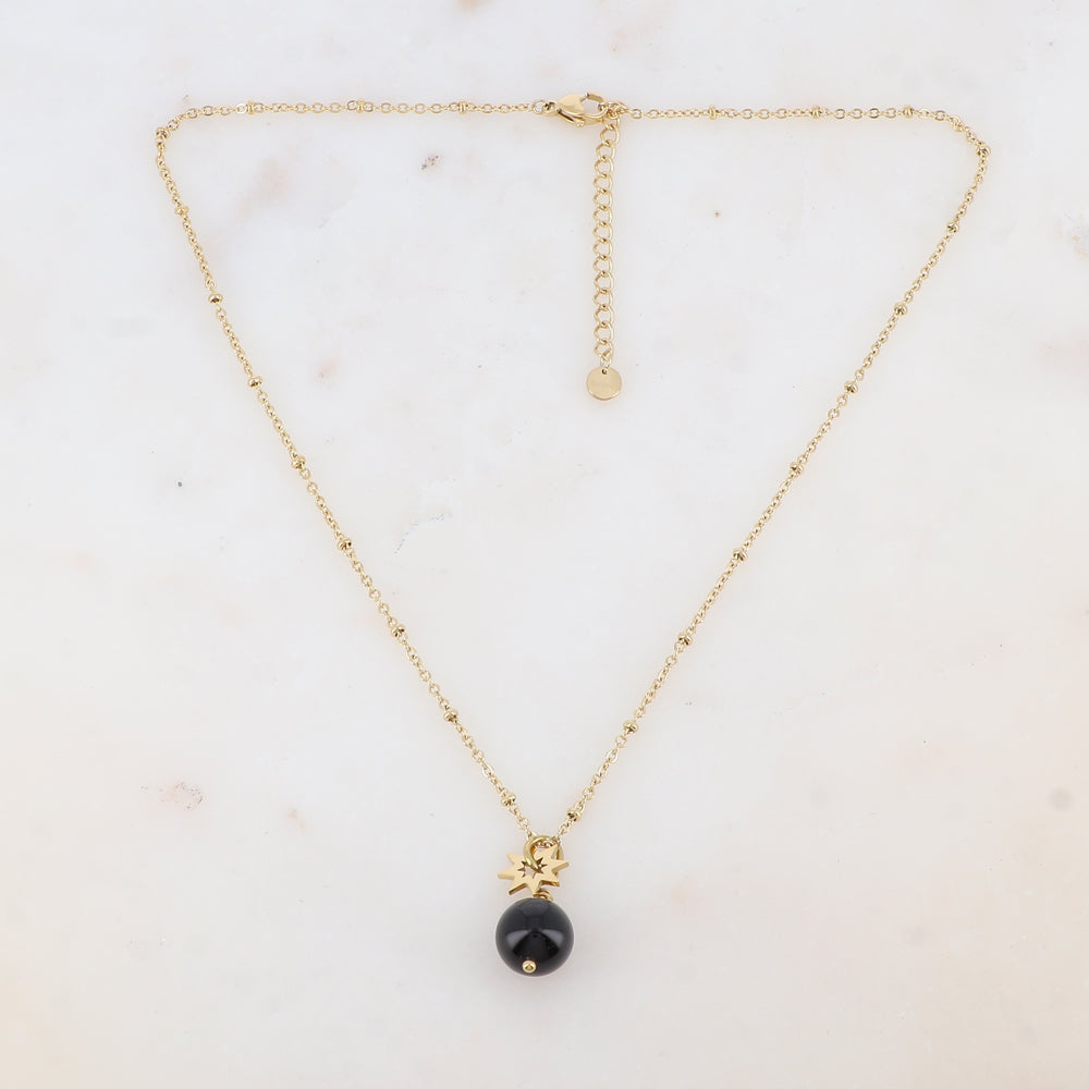 Collier avec pendant boule en pierre naturelle et soleil (38+5CM)