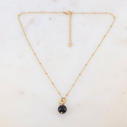 Collier avec pendant boule en pierre naturelle et soleil (38+5CM)